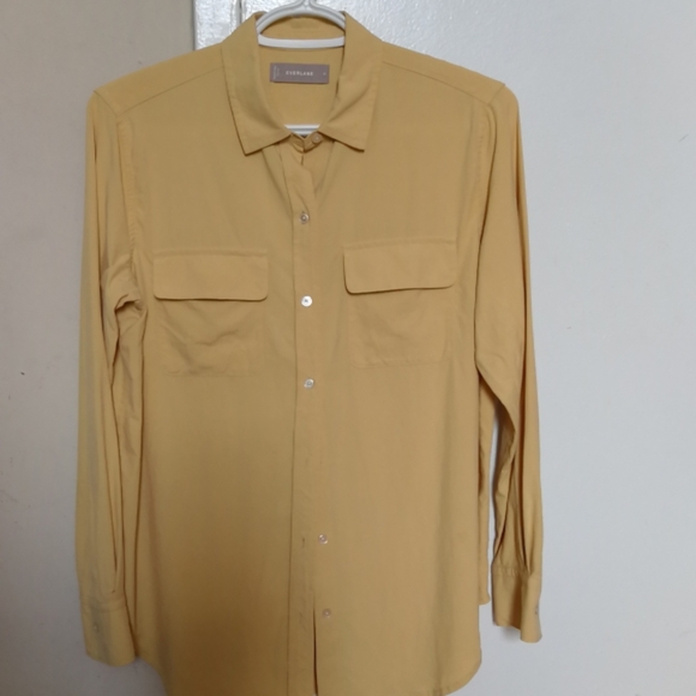 Everlane Butter Yellow The Washable Clean 100% Silk Shirt,US 0